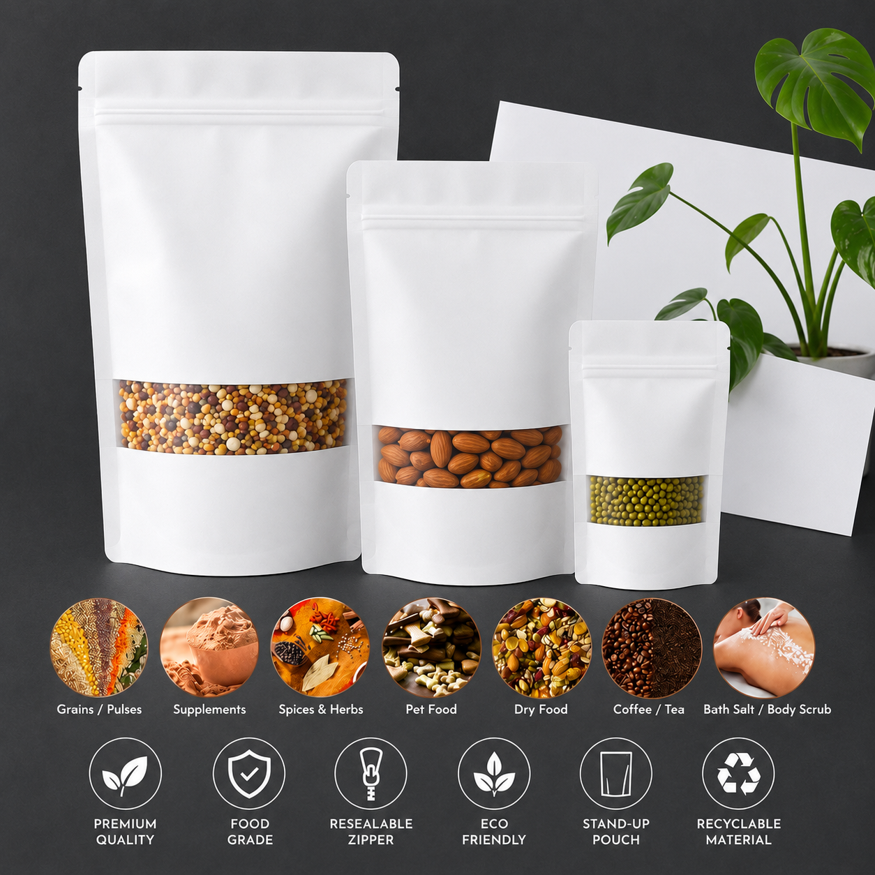 White Paper Stand-Up Zip Lock Pouch