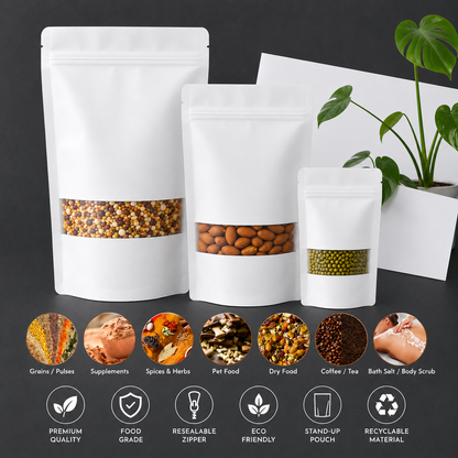 White Paper Stand-Up Zip Lock Pouch