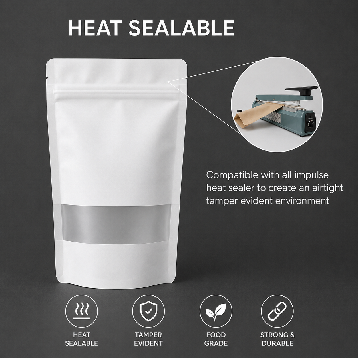 White Paper Stand-Up Zip Lock Pouch