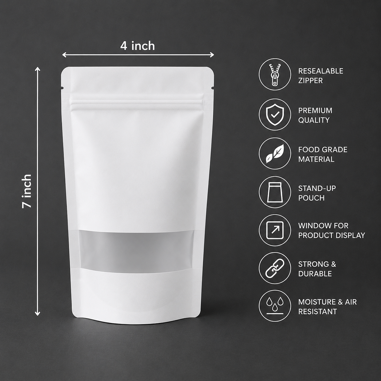 White Paper Stand-Up Zip Lock Pouch
