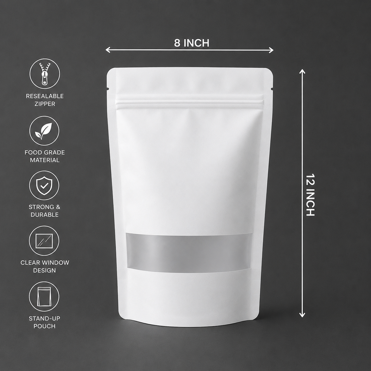 White Paper Stand-Up Zip Lock Pouch