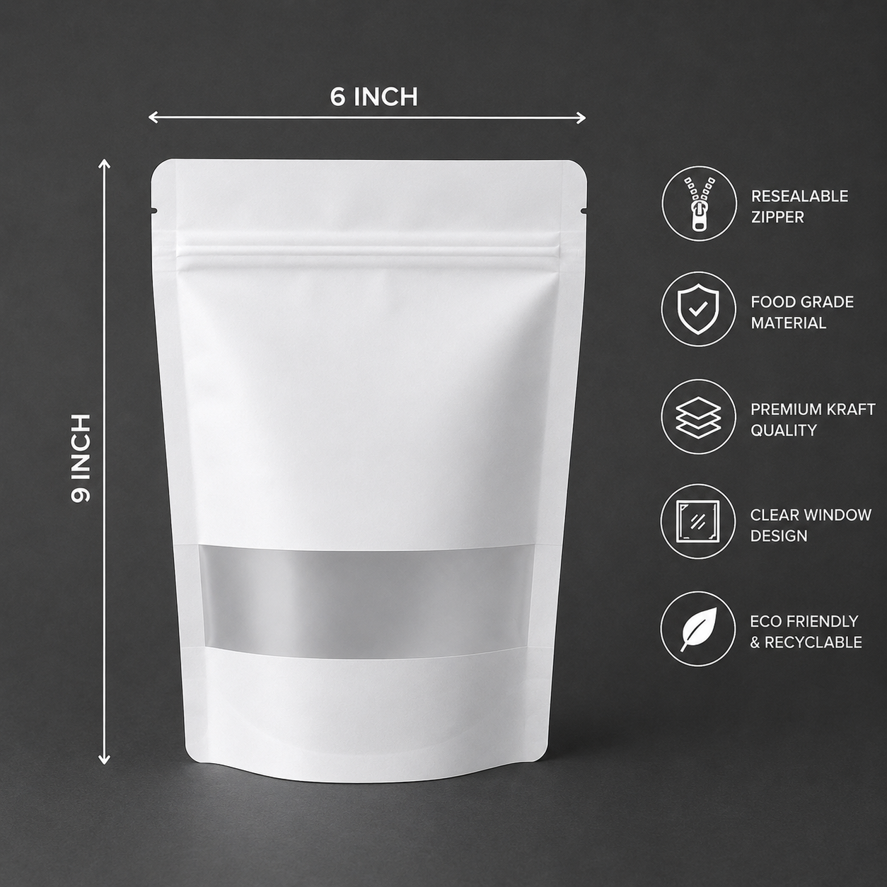 White Paper Stand-Up Zip Lock Pouch